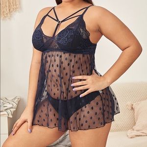 SHEIN Plus Dobby Mesh Harness Slip & Underwear Set